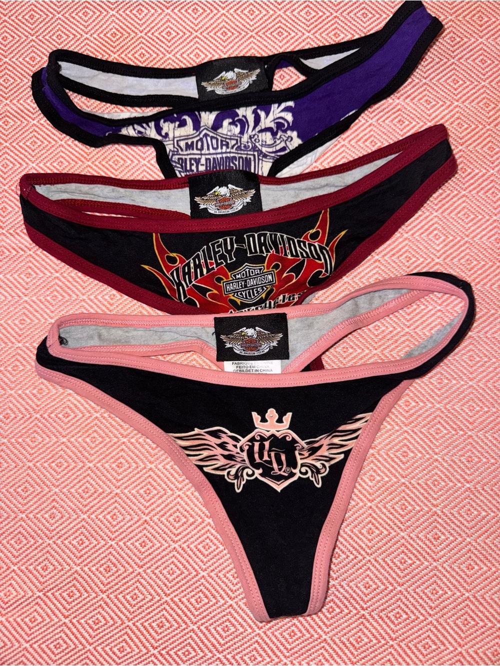 Harley Davidson XS Women's thong three pack.